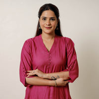 Dark Pink - Tussar Silk Plain Long Kurta