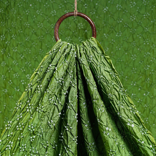 Pistachio Green Kutch Bandhani Tie-Dye Chanderi Silk Fabric