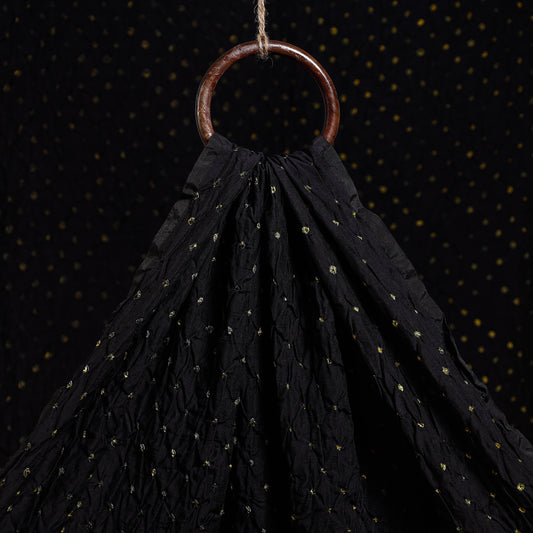 Charcoal Black Kutch Bandhani Tie-Dye Chanderi Silk Fabric
