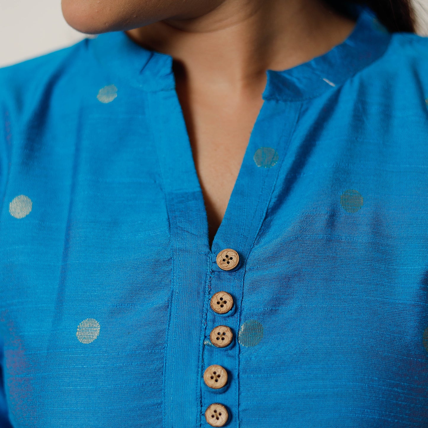 Sky Blue - Polka Zari Butta Spun Dupion Silk Long Straight Kurta