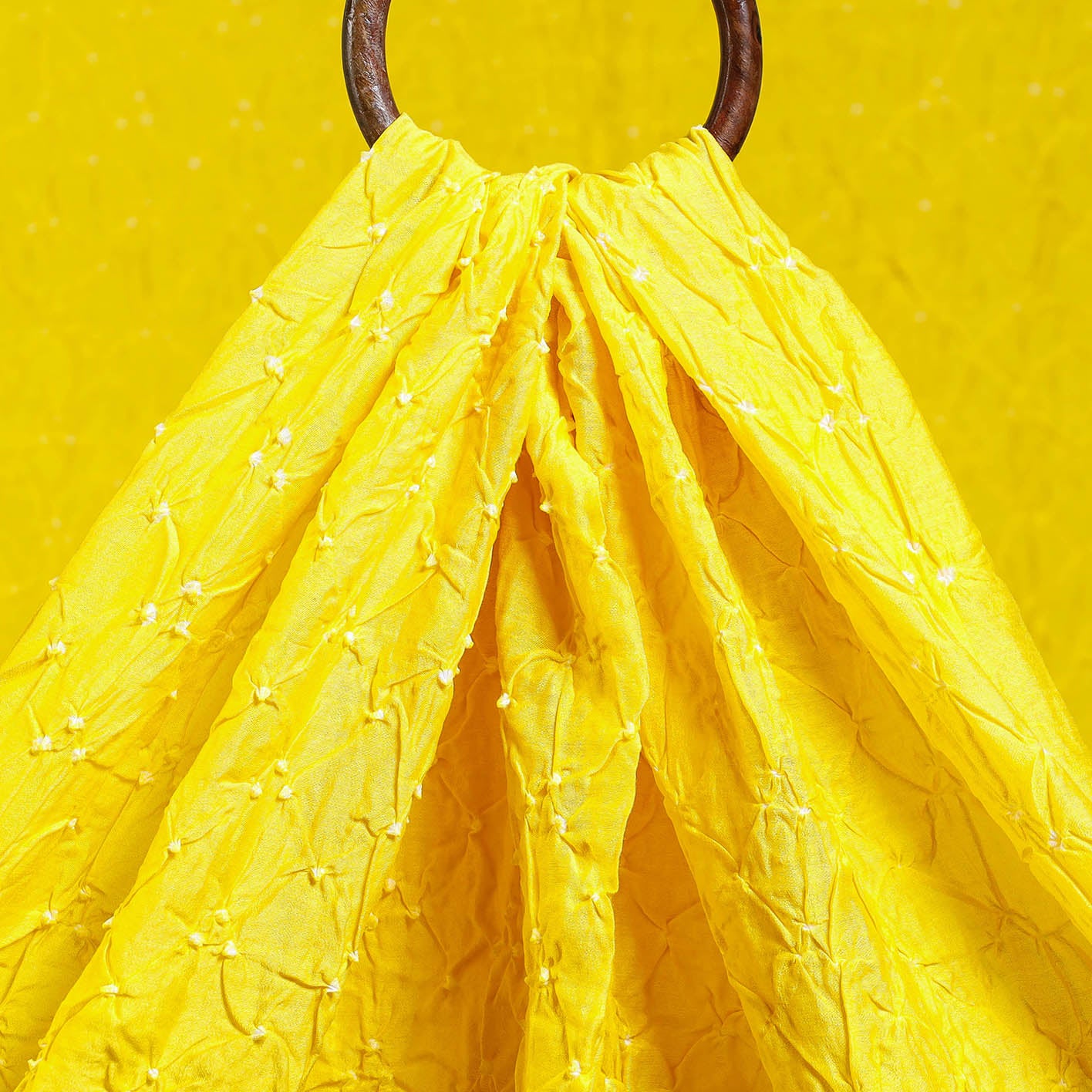 Sunshine Yellow Kutch Bandhani Tie-Dye Chanderi Silk Fabric