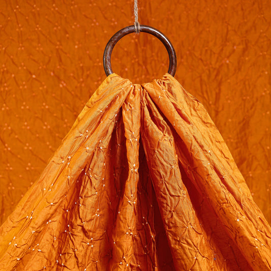 Mango Orange Kutch Bandhani Tie-Dye Chanderi Silk Fabric