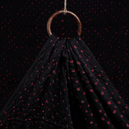 Tiny Red Dots On Black Kutch Bandhani Tie-Dye Modal Silk Fabric