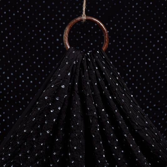 White Dotted On Black Kutch Bandhani Tie-Dye Modal Silk Fabric