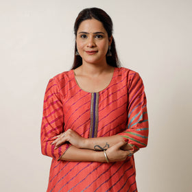  Leheriya Tie-Dye Chanderi Silk Long Kurta 