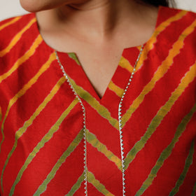 Red - leheriya tie-dye chanderi silk long straight kurta