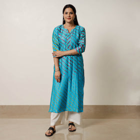 Buy Leheriya Tie-Dye Chanderi Silk Long Kurta Online l iTokri.com