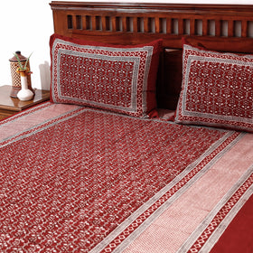 Red - Bagh Block Printed Cotton Single Bed Cover with Pillow Covers (94 x 64 in)