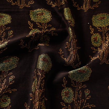 Black - Ajrakh Block Printed Handloom Chanderi Silk Fabric