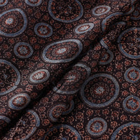 Black - Circular Patterns Floral Ajrakh Block Printed Handloom Chanderi Silk Fabric