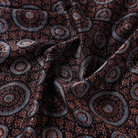 Black - Circular Patterns Floral Ajrakh Block Printed Handloom Chanderi Silk Fabric