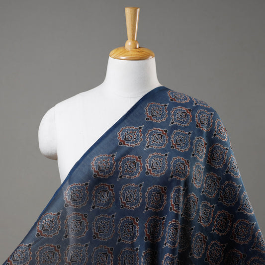 Blue - Ajrakh Block Printed Handloom Chanderi Silk Fabric