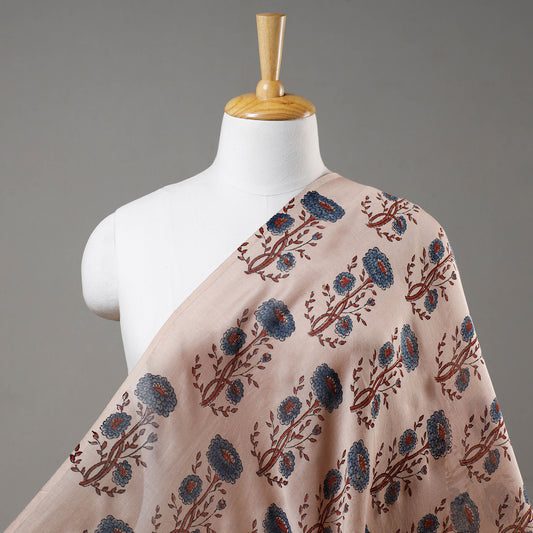 Large Butta Beige Ajrakh Block Printed Handloom Chanderi Silk Fabric