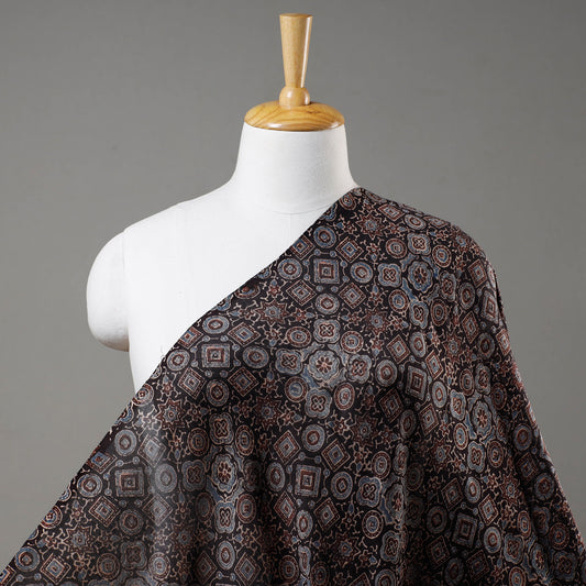 Black - Patterned On Black Ajrakh Block Printed Handloom Chanderi Silk Fabric