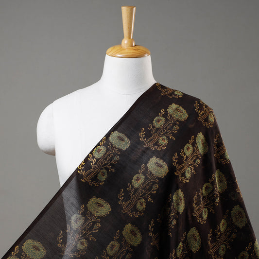Black - Ajrakh Block Printed Handloom Chanderi Silk Fabric