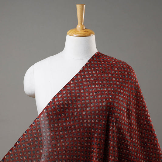 Red - Ajrakh Block Printed Handloom Chanderi Silk Fabric