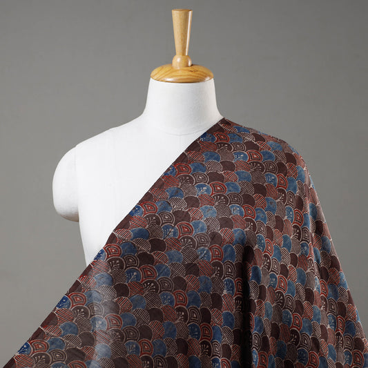 Brown - Bubbles Pattern Ajrakh Block Printed Handloom Chanderi Silk Fabric