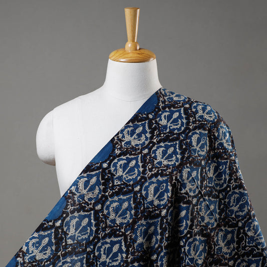 Blue - Bagru Dabu Hand Block Printed Pure Cotton Natural Dyed Fabric