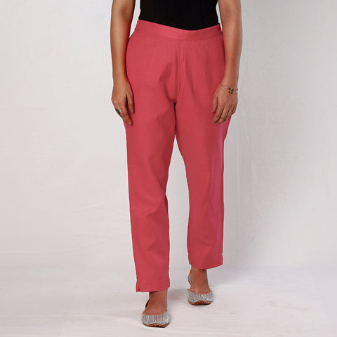 Pink - flex cotton tapered casual pant for women