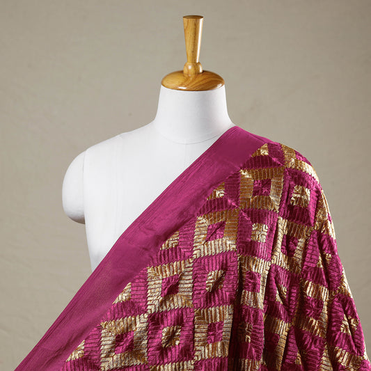 Pink - Traditional Phulkari Embroidered Chinnon Fabric