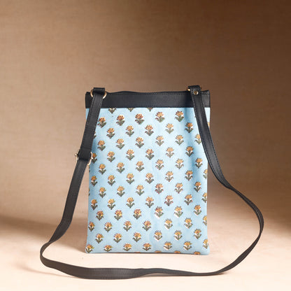 Blue - Handcrafted Sanganeri Printed Leather Sling Bag