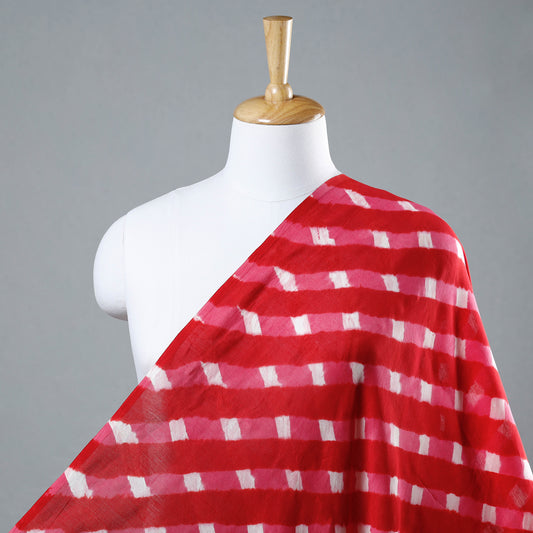 Red - Leheriya Tie-Dye Mothra Chanderi Silk Fabric