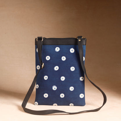 Blue - Handcrafted Shibori Tie-Dye Leather Sling Bag