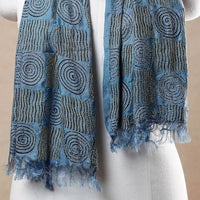 Blue - Bengal Kantha Embroidery Block Printed Silk Handloom Stole