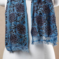 Blue - Bengal Kantha Embroidery Block Printed Silk Handloom Stole