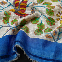 Green - Bengal Kantha Embroidery Handpainted Tussar Silk Handloom Stole