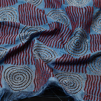 Blue - Bengal Kantha Embroidery Block Printed Silk Handloom Stole