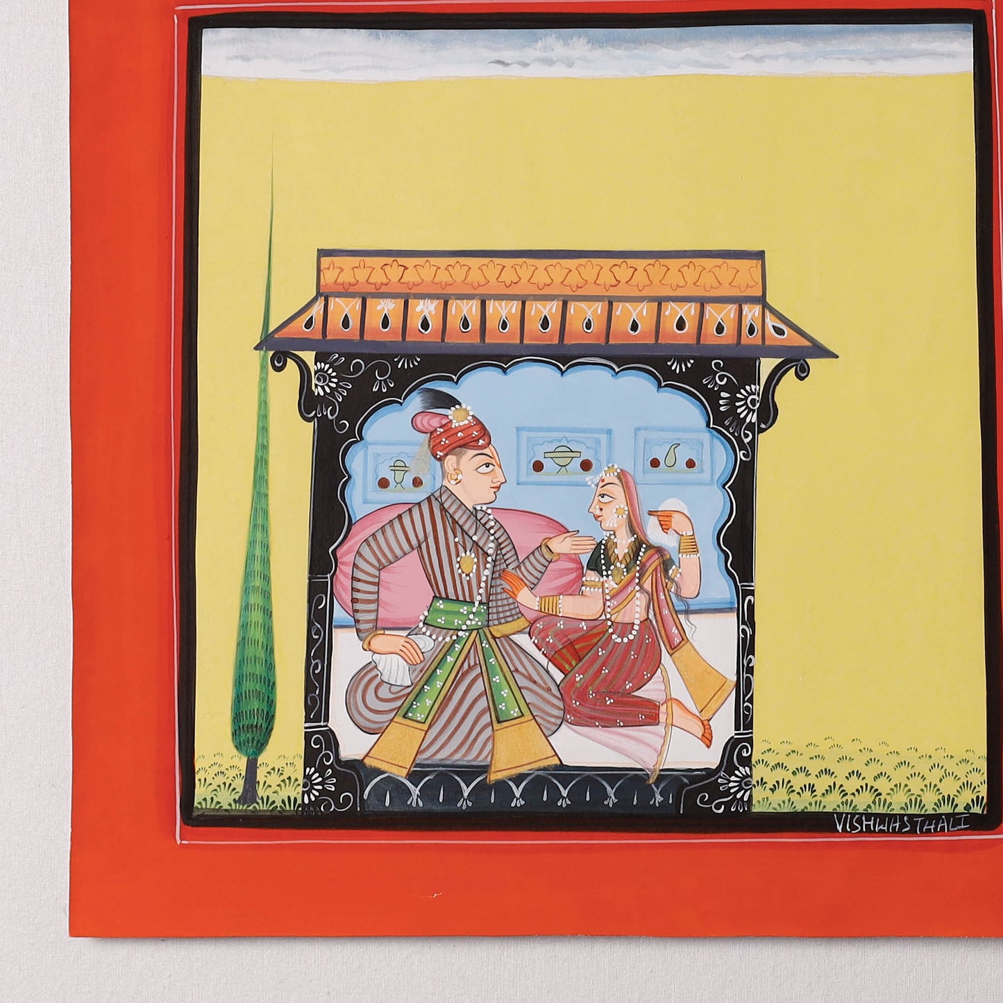 Traditional Basohli Painting by Vishwasthali (10 x 10 in)