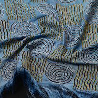 Blue - Bengal Kantha Embroidery Block Printed Silk Handloom Stole