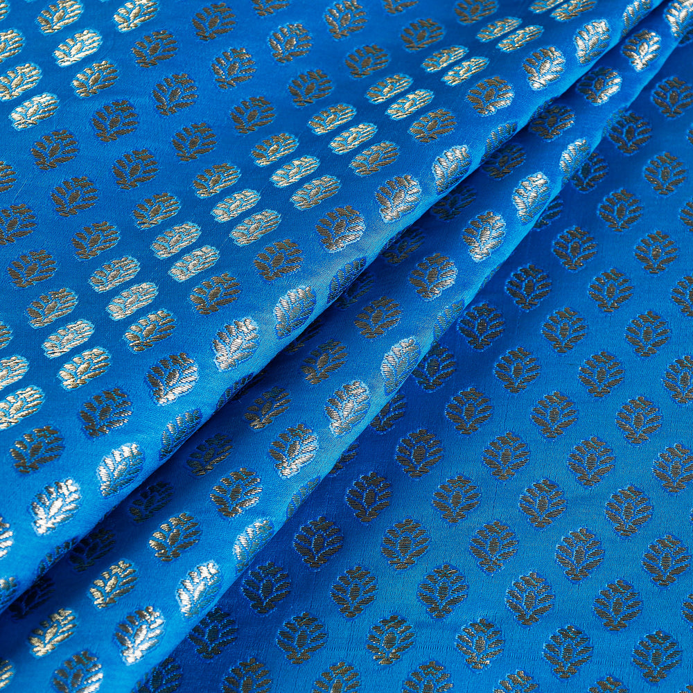 Blue - Banarasi Jacquard Brocade Viscose Silk Fabric