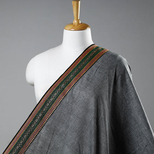 Grey - Prewashed Dharwad Weave Cotton Thread Border Fabric