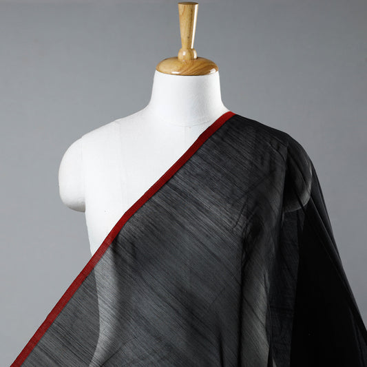 Black - Traditional Chanderi Silk Pure Handloom Fabric