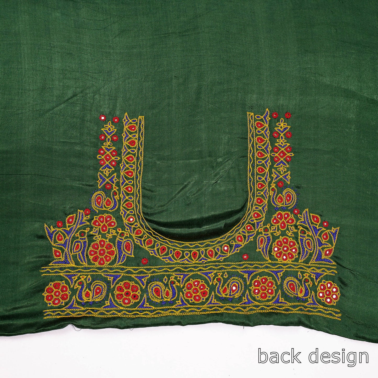 Green - Ahir Hand Embroidery Kutch Mirror Work Mashru Silk Blouse Piece