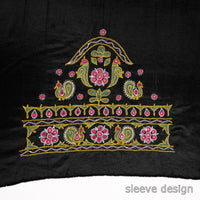 Black - Ahir Hand Embroidery Kutch Mirror Work Mashru Silk Blouse Piece