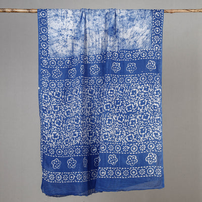Blue - Hand Batik Printed Cotton Saree with Blouse Piece 06