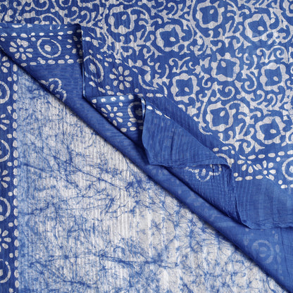 Blue - Hand Batik Printed Cotton Saree with Blouse Piece 06