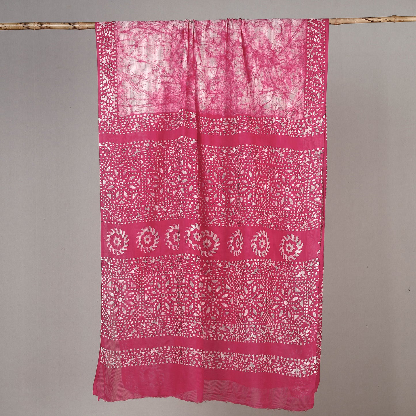 Pink - Hand Batik Printed Cotton Saree with Blouse Piece 08
