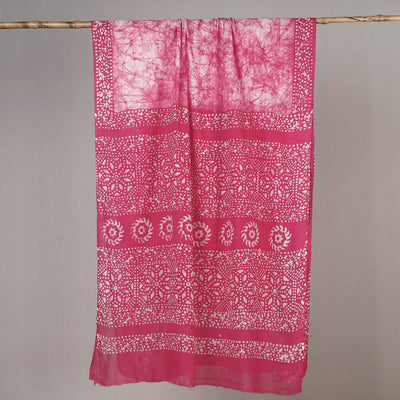 Pink - Hand Batik Printed Cotton Saree with Blouse Piece 08