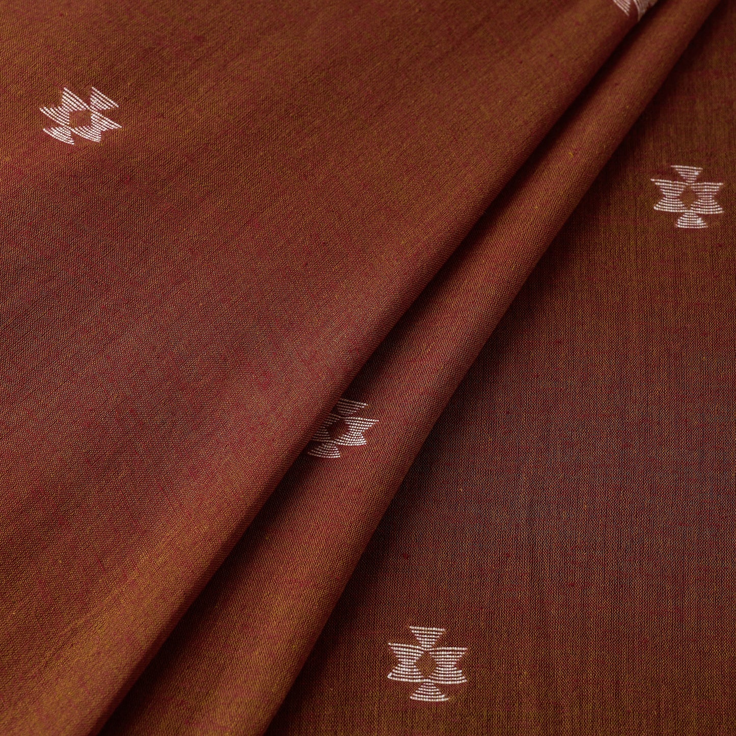 Brown - Bengal Jamdani Buti Handloom Cotton Fabric
