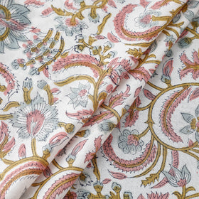 Buy Multicolour Phool Jaal Sanganeri Block Printed Cotton Fabric Online at iTokri.com