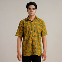 Yellow - Ajrakh Block Printed Cotton Men Half Sleeve Shirt 07