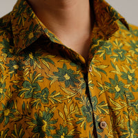 Yellow - Ajrakh Block Printed Cotton Men Half Sleeve Shirt 07