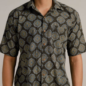 Black - Ajrakh Block Printed Cotton Men Half Sleeve Shirt 05