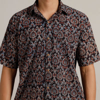 Black - Ajrakh Block Printed Cotton Men Half Sleeve Shirt 01