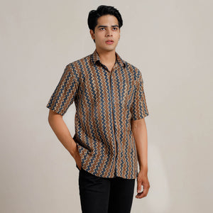 Ajrakh Block Printed Cotton Men Half Sleeve Shirt 02