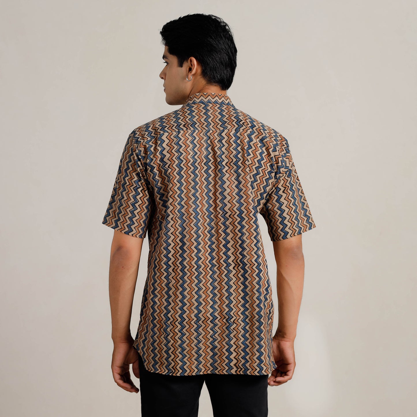 Multicolor - Ajrakh Block Printed Cotton Men Half Sleeve Shirt 02